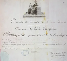Nominasjon av Charles Maurice de Talleyrand-Perigord (1754-1838) til stillingen som utenriksminister, ca. 1797