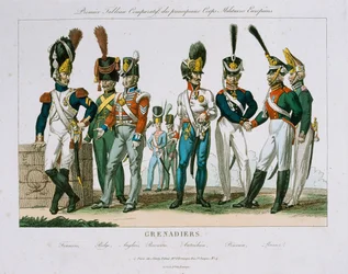 Northern European Grenadier Officer Uniforms, utgitt av DEstampes, Paris, ca. 1815