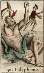 Odyssevs (eller Ulysses) blender kyklopen Polyfemos, fra «Mythologie de la Jeunesse» av Pierre Blanchard