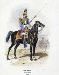 One Hundred - Guards: eskortekostyme i 1856 - i "" Histoire de l'armee"" av A. Barbier