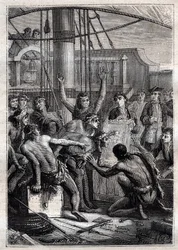 Bare et speil hadde gaven til å vekke deres forbauselse: Samuel Wallis' reise (1728-1795) i Polynesia - indigenes etonnes ved et speil - illustrasjon hentet fra "The Great Mariners of the 18th century"