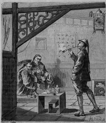 Opium smokers in China in the 19th century - Chinese Opium Smokers - Engraving in “” Sciences available to all - Popular physics and chemistry”” by Alexis Clerc - End 19th century - Private collection