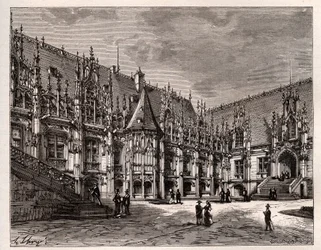Palais de justice de Rouen tidligere parlament i Normandie - gravering i "Frankrike illustree: geografi, historie, statistisk administrasjon" av V.A. Malt-brun. 1884