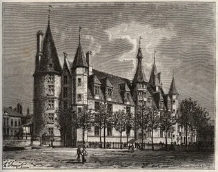 Palais ducal de Nevers - Chateau du 15. - 16. århundre - gravering i "La France illustree: geografi, historie, statistisk administrasjon" av V.-A. Malt-brun. 1884