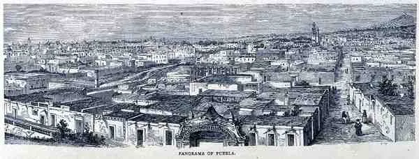 Panorama av Puebla, Central Mexico, fra The Ancient Cities of the New World, av Claude-Joseph-Desire Charnay, pub. 1887