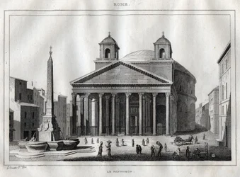 Pantheon - Roma - Roma - Gravering fra "" Italy Picturesque"" - Historisk og beskrivende maleri av Italia" av M. de Norvins, Ch. Nodier 1834-1836.