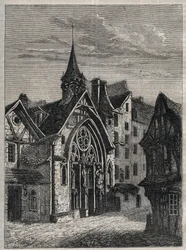 Paris - Rue Saint-Martin, kirken Saint-Julien-des-Menetriers (Saint Julien des Menetriers) Gravering i "" Fysisk, sivil og moralsk historie i Paris: fra de første historiske tider til i dag" av Jacques Antoine Dulaure