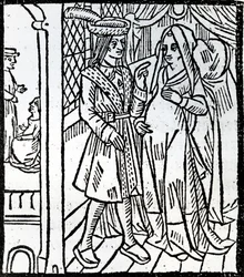 Pathelin og Guillemette, fra The Farce of Master Pierre Pathelin, ca.1465