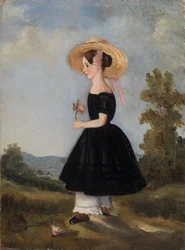 Bondepike med hatt i et landskap, 1840