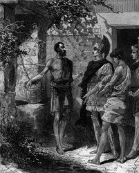 Phocion (Phokion) (402 BC - 318 BC) is an Athenian strategy and orator receiving the envoys of Alexander the Great after the victory of Arbelles.
