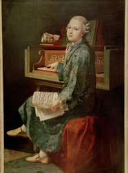 Bilde av en ung mann ved pianoet, angivelig Mozart …
