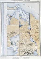 Pittoresk reise gjennom Isthmus of Suez (Plan of Suez) i "" Innvielse av Suez-kanalen av G. Nicole. 1869
