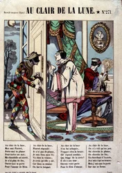Pierrot, Harlequin og naboen, syk. av sangen "Au clair de la lune", bilde av Epinal
