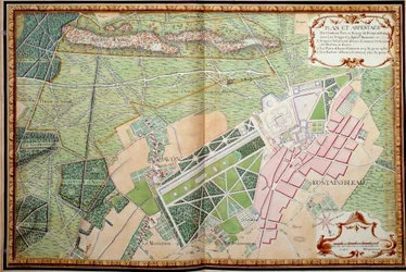 Plan og oppmåling av slottet, parken og landsbyen Fontainebleau