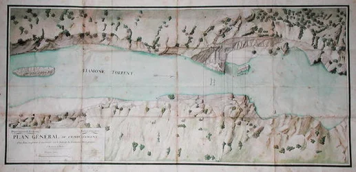 Plan for bygging av en steinbro over Liamone-elven på Korsika