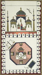Plan for Al-Aqsa-moskeen og Qubbat Al-Sakhra (Klippedomen), etter et arabisk manuskript fra 1700-tallet