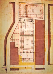 Plan over fengselet Grande og Petite Force, rue du Roi de Sicile, Paris (blekk og vask på papir)