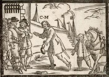 Politiske hefter Mazarinade: Mazarin frigjør prinsene i Le Havre, gravert tre