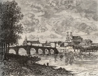 Pont-a-Mousson (Pont a Mousson) - Meurthe-et-Moselle - gravering i "Frankrike illustrert: geografi, historie, statistisk administrasjon" av V.-A. Malt brun. 1884