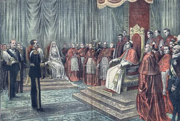 Pave Pius XI mottar Spanias herskere i høytidelig audiens i «Le Pelerin»