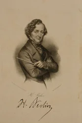 Portrett og signatur av Hector Berlioz (1803-69)