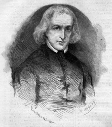 Portrett av Abbe Charles Eleonore Dufriche Desgenettes (1780-1860), prestegjeld til kirken Notre Dame des Victoires i Paris. Gravering i "" Le Monde Illustré"" nr. 160 av 5. mai 1860.