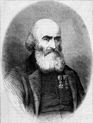 Portrett av Abbe Francois Bourgade (1806-1866), Chamonier of Saint Louis Chapel in Carthage (Tunisia). Gravering i "" Le Monde Illustré"" nr. 251 av 1. februar 1862.