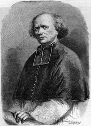 Portrett av Abbe Gaspard Deguerry (1797-1871), prestegjeld til Madeleine i Paris. Gravering i "" Le Monde Illustré"" nr. 207 av 30. mars