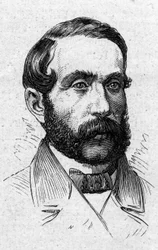 Portrait of Alfred Mezieres (1826-1915), French literary historian, politician, essayist and academician. Engraving in “” Le Monde Illustré”” n°883 of 14 March 1874.