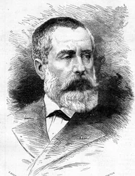 Portrett av Auguste Emmanuel Vaucorbeil (1821-1884), fransk komponist og direktør for Paris Opera. Gravering i "" Le Monde Illustré"" nr. 1165 av 26. juli 1879.