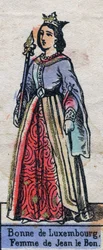 Portrait of Bonne de Luxembourg (1315-1349), wife of John II of France. (Capetian dynasty). Illustration late 19th century.