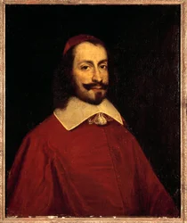 Portrett av kardinal Jules Mazarin (1602-1661) (Giulio Raimondo Mazzarino eller Mazarino) Maleri av den franske skolen på 1600-tallet Sun. 0,74x0,6 m versailles, slottets museum