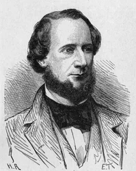 Portrait of Cyrus West Field (1819 - 1892), American industrialist - in “” Album of Science; illustrious scholars; Great Discoveries””” 1896.