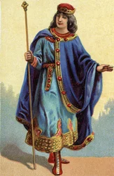 Portrait of Dagobert II, king of the Francs from 711a 716. Chromolithography around 1890.