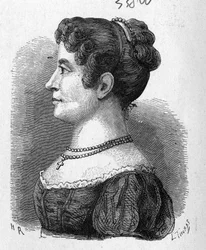 Portrett av Elisa Garnerin, niese av Garnerin, som prøvde fallskjermen oppfunnet av sistnevnte - i "" Album of Science; berømte lærde; Store funn""" 1896.