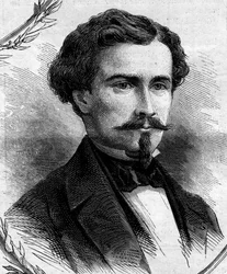 Portrett av Emile Keller (1828-1909), fransk politiker. Gravering i "" Le Monde Illustré"" nr. 262 av 19. april 1862.