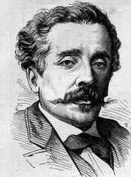 Portrait of Ernest Lacan (1829-1879), French journalist and writer. Engraving in “” Le Monde Illustré”” n°1141 of February 8