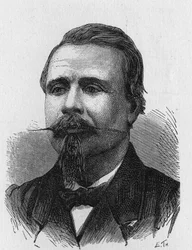 Portrett av Eugène Godard (1827 - 1890), fransk luftfartskunstner - i "" Album of Science; berømte lærde; Store funn""" 1896.