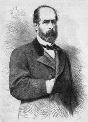 Portrett av Federico Errazuriz Zanartu (1825-1877), president i republikken Chile. Gravering i "" Le Monde Illustré"" nr. 760 av 4. november