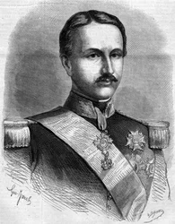 Portrett av Francois II (1836-1894), kongen av Napoli. Gravering i "" Le Monde Illustré"" nr. 172 av 28. juli 1860.