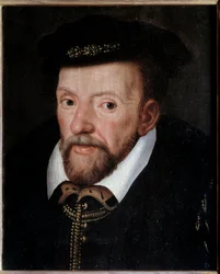 Portrett av Gaspard de Coligny (1519-1572) admiral av Frankrike Maleri av den franske skolen. 1500-tallets søn. 0,24x0,19 m