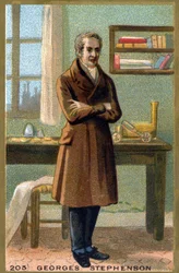 Portrett av George Stephenson (1781-1848). Kromolitografi fra slutten av 1800-tallet.