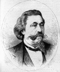 Portrett av Georges Hainl (1807-1873), fransk dirigent og cellist. Gravering i "" Le Monde Illustré"" nr. 844 av 13. juni 1873.