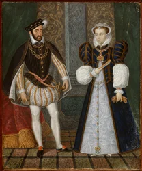 Portrett av Henry II (1519 - 1559) og Catherine de Medici (Caterina de Medici) (1519 - 1589), konge og dronning av Frankrike. Anonymt fransk maleri