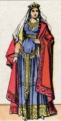 Portrett av Ingonde (Ingundis) (6. århundre) dronningen av frankene, kone til kong Clotaire I. Epinal avbildning fra slutten av 1800-tallet. Privat samling.