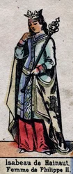 Portrett av Isabelle de Hainaut (1170-1190), kone til Filip II av Frankrike (kapetianernes dynasti). Illustrasjon sent på 1800-tallet.