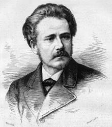 Portrett av Jules Massenet (1842-1912), fransk komponist. Gravering i "" Le Monde Illustré"" nr. 1047 av 5. mai 1877.