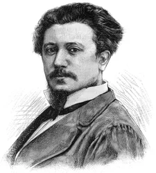 Portrett av Karl Daubigny (1846-1886), fransk maler. Gravering i "" The Illustrated World"", 5. juni