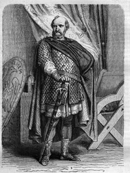 Portrett av kong Etienne (Stephen) dit de Blois (1096-1154), siste normanniske konge av England. Gravering i "" Pavenes historie (...) Dronningkongens og keiseres forbrytelser gjennom århundrene" av Maurice Lachatre