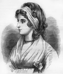 Portrait of Lady Hamilton (Emma Lyons) (1765-1815) mistress of Horatio Nelson dit Admiral Nelson (1758-1805). Engraving in “The history of prostitution and debauche among all the peoples of the world from antiquity to the present day” by Dr. Th. -F. Debray